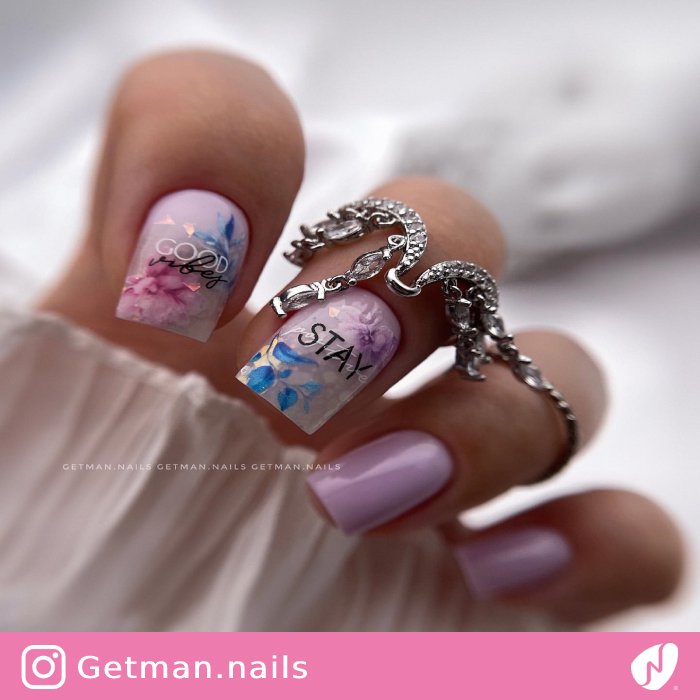 Lilac Gel Nails Floral Design